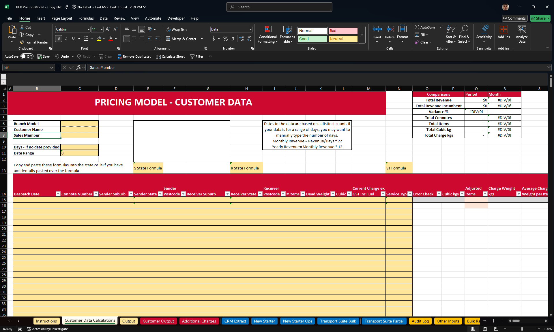 Customer Data Input Sheet