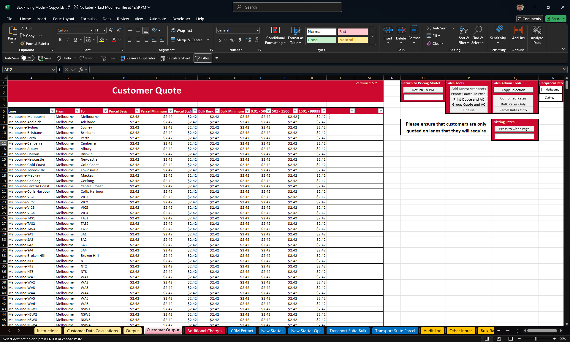 Customer Quote Output
